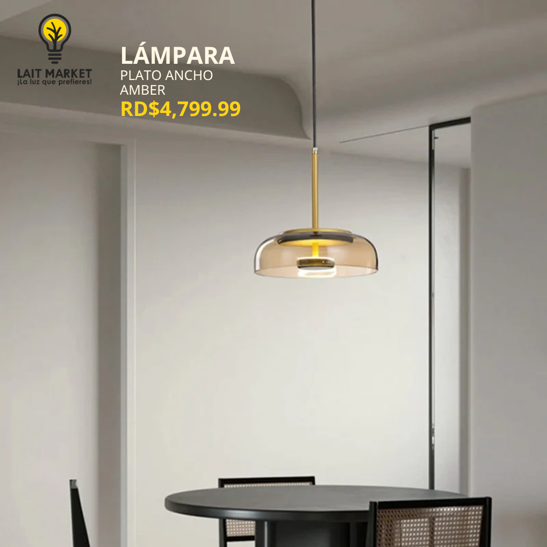 Lampara colgante individual, café-ambar-cristal