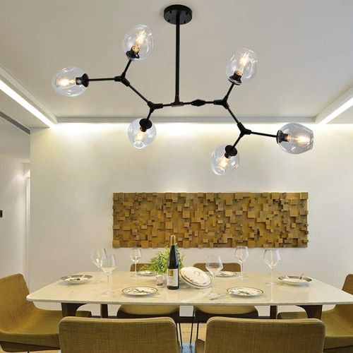 Lampara decorativa, 6 tulipanes base negra