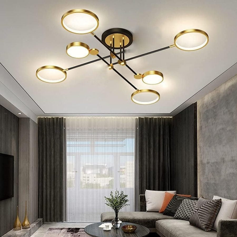 Lampara decorativa bronze, aros dorados led integrado 3000K