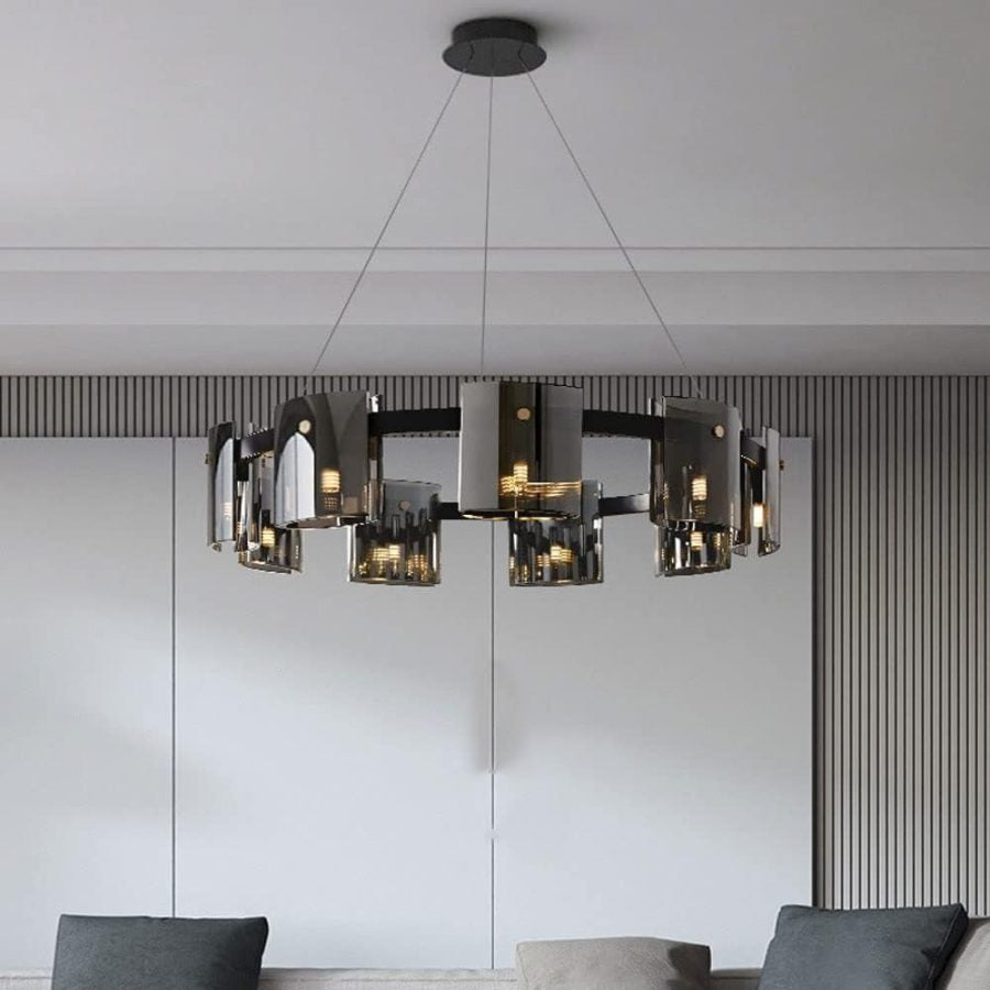 Lampara decorativa candelabro, 6 cristales black smoke