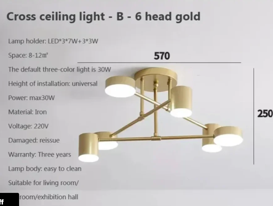 Lampara LED moderna de 6 cabezas 6500K