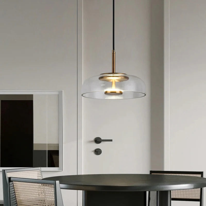 Lampara colgante individual, café-ambar-cristal