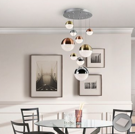 Lampara doble altura 8 globos frost led integrado
