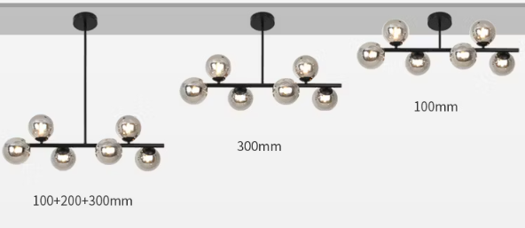 Lampara decorativa barra horizontal 6 globos black smoke