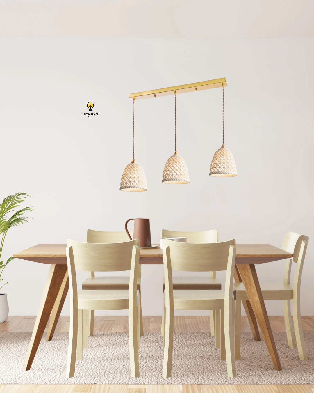 Lampara decorativa de rattan base rectn 3 sockets