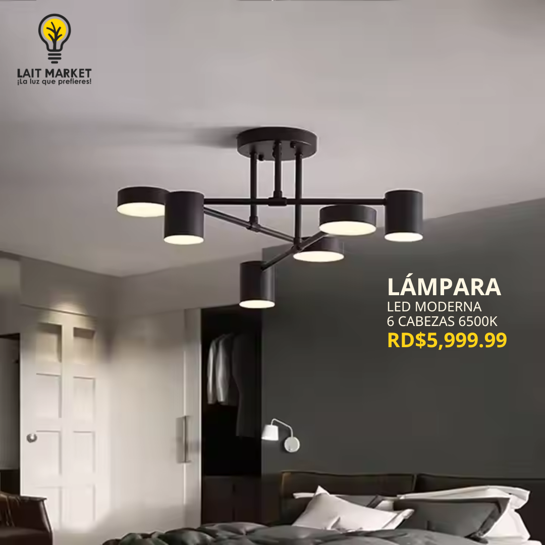 Lampara LED moderna de 6 cabezas 6500K