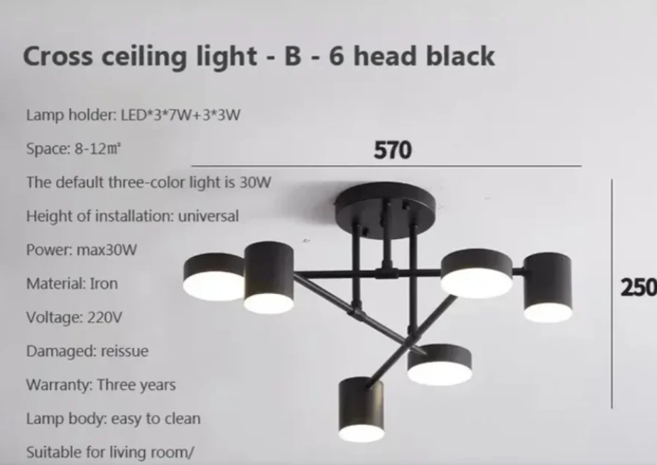 Lampara LED moderna de 6 cabezas 6500K
